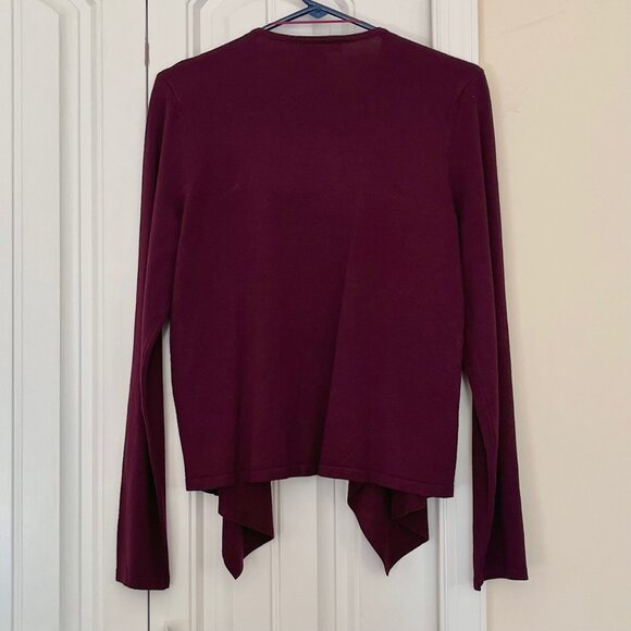 INC Draped Open Front Cardigan Sweater, Faux Suede Panels, in Port (PL) New/Tag - Picture 5 of 10